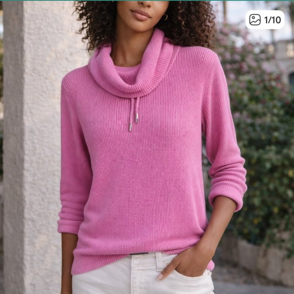 Lauren Ralph Lauren Waffle Knit Thermal Cowl Mock Neck Pullover Sweater - Picture 2 of 13